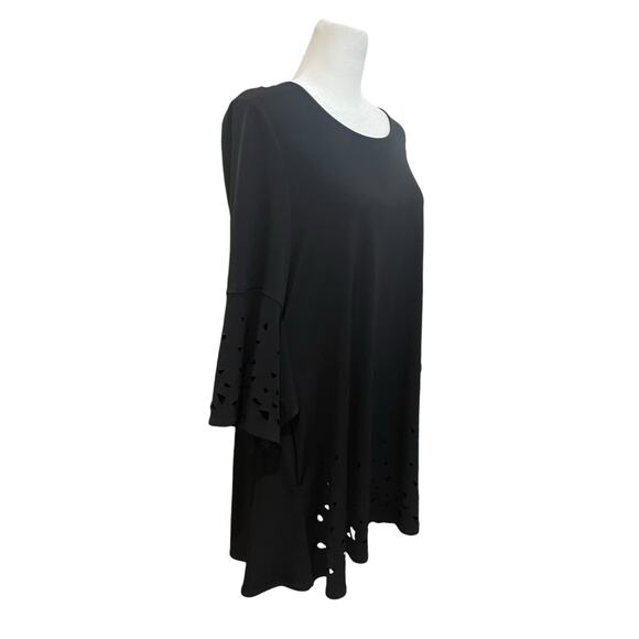 IC By Connie K Women's Blouse L Black Asymmetrical Artsy Pocket Tunic Top Slinky - Picture 8 of 11